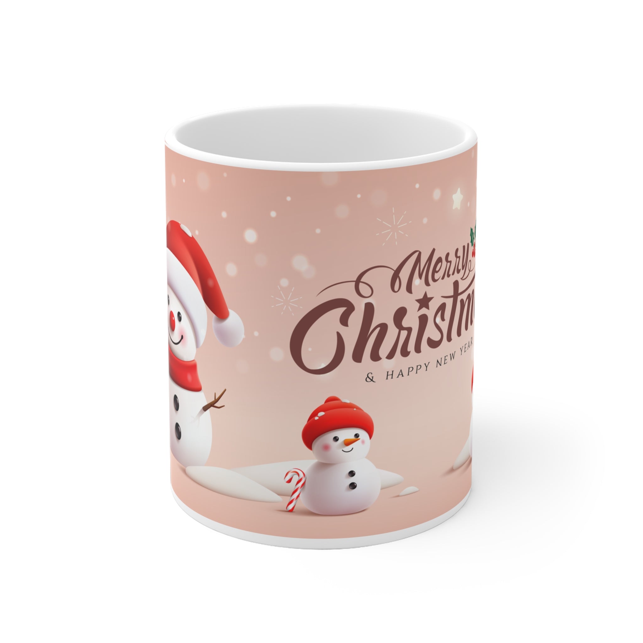 Keramický hrnček so snehuliakmi