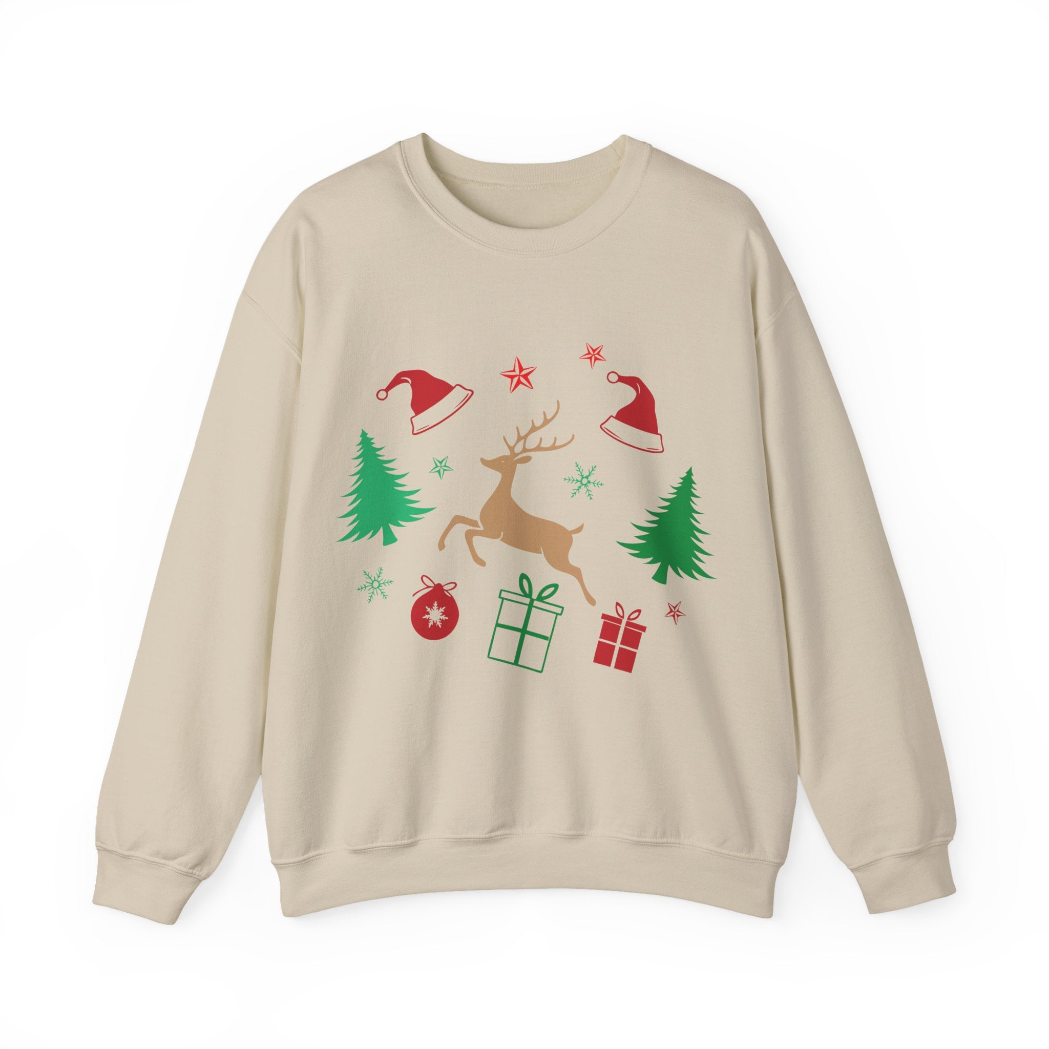 Vianočná mikina s okrúhlym výstrihom a sobíkom 