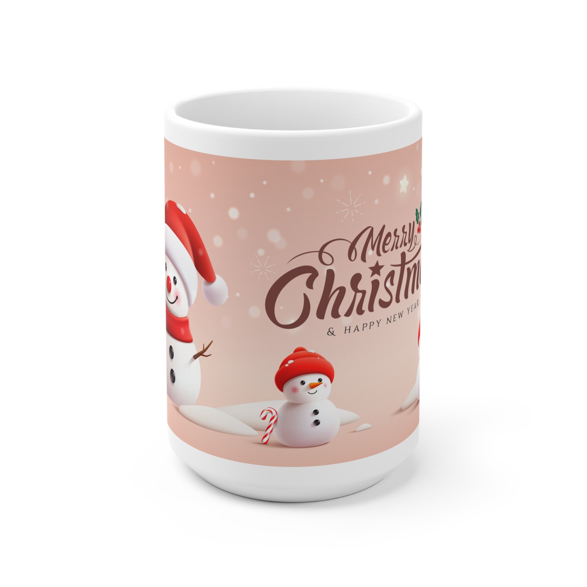 Keramický hrnček so snehuliakmi