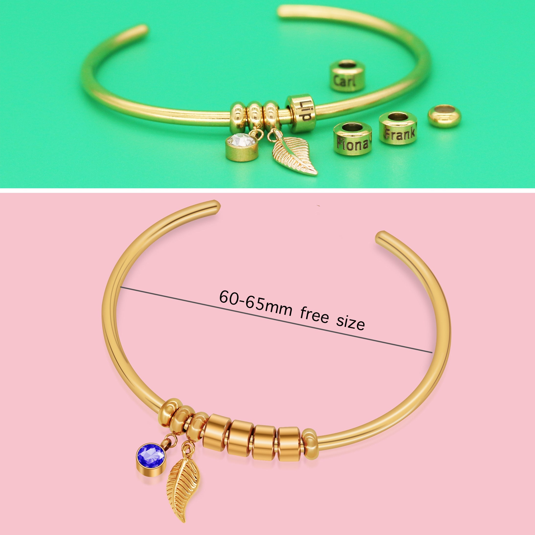 Náramok z nehrdzavejúcej ocele s korálkovým nápisom