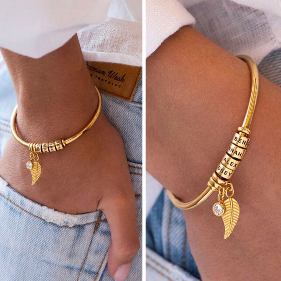 Náramok z nehrdzavejúcej ocele s korálkovým nápisom