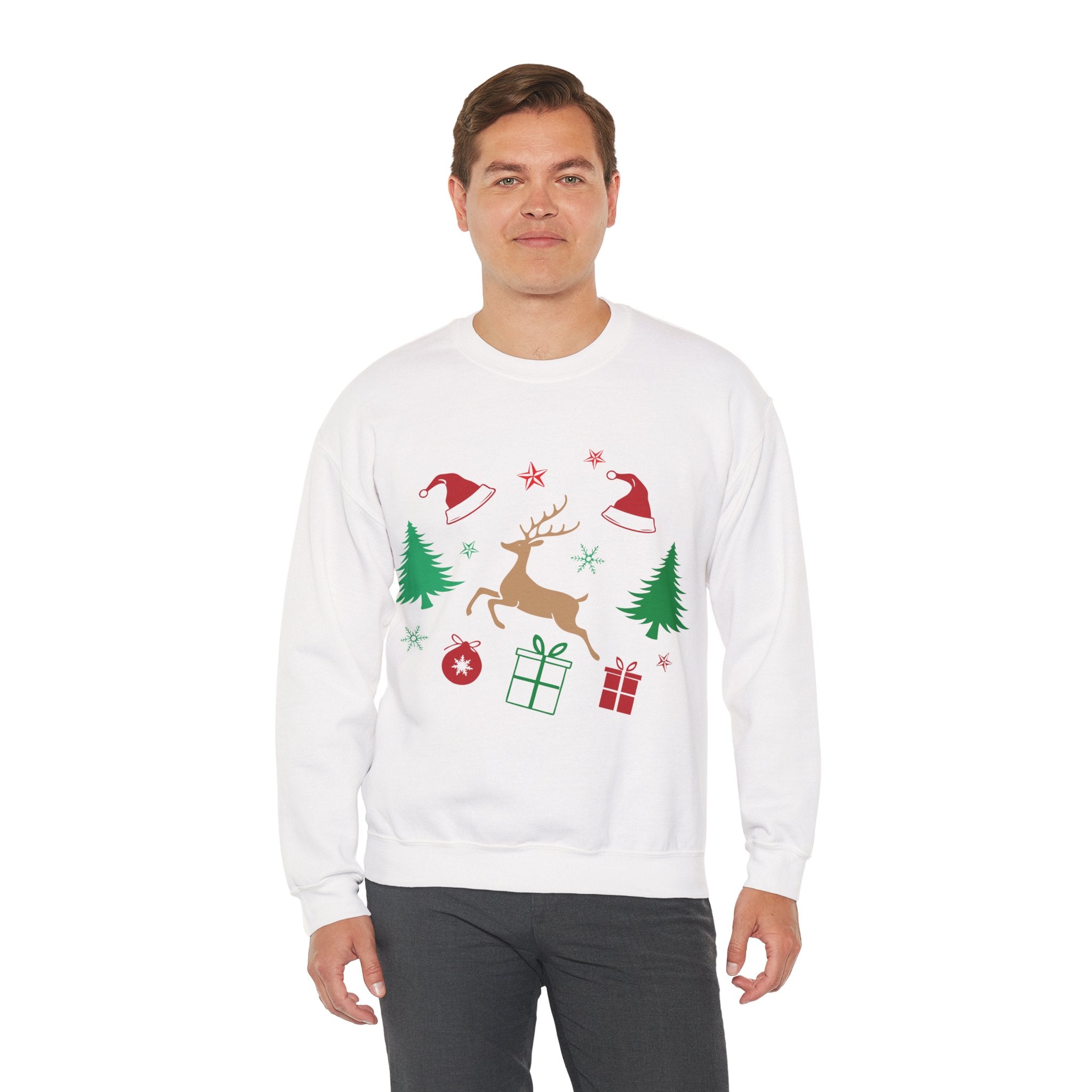 Vianočná mikina s okrúhlym výstrihom a sobíkom 