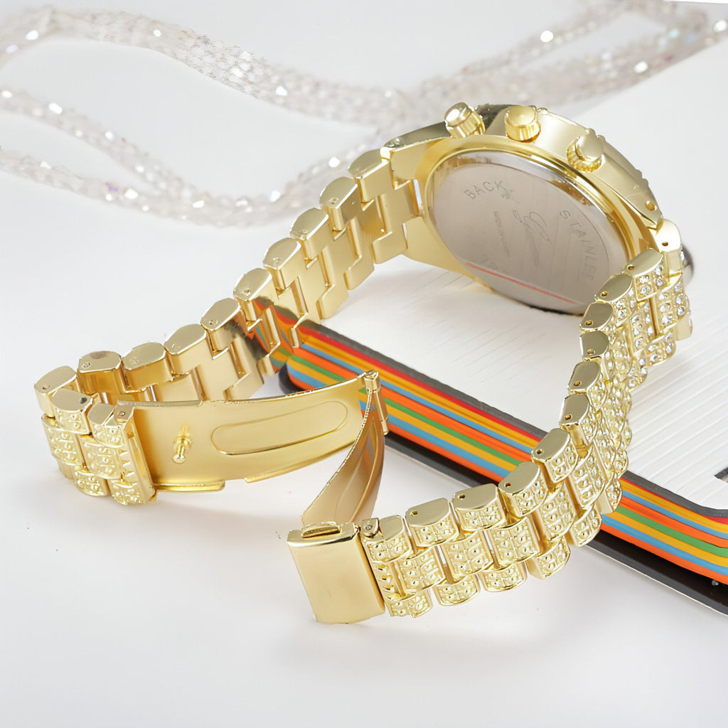 LunaGeneva™ – Dámske quartzové hodinky Iced-Out s ružovým zlatým kryštálom