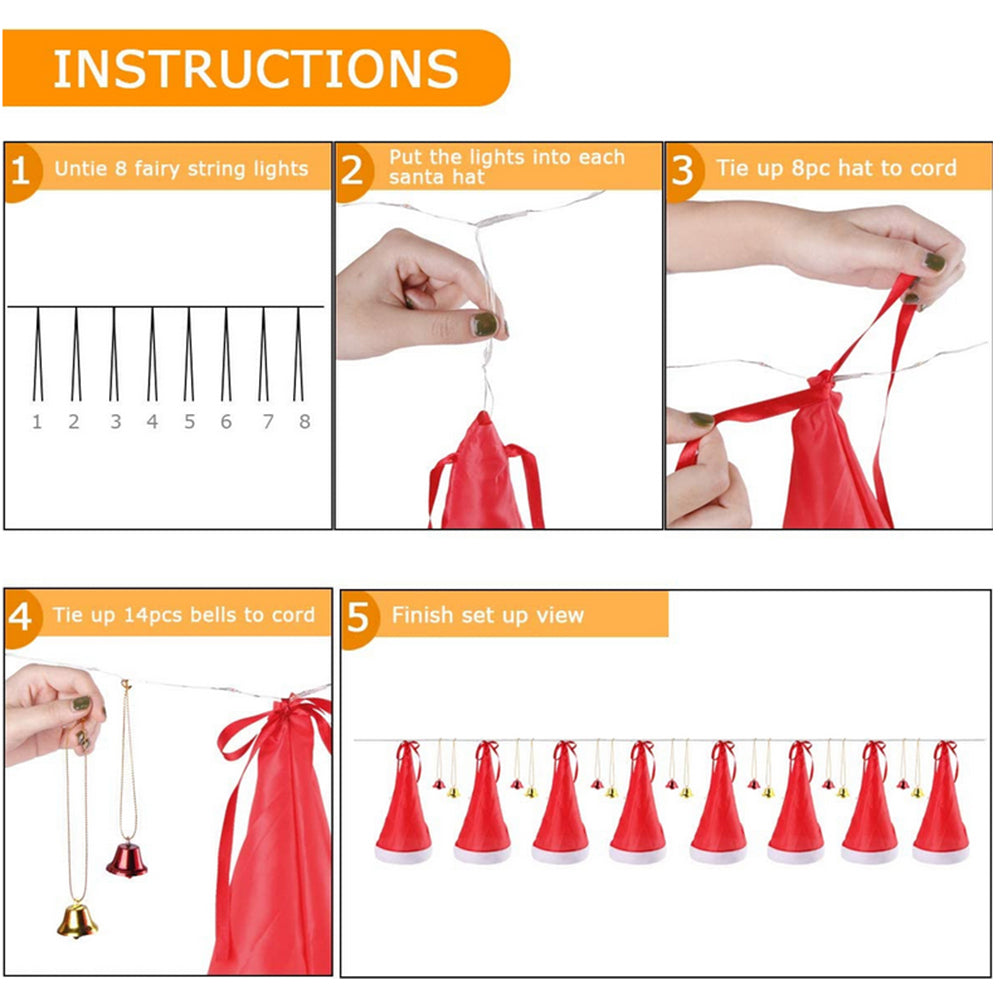 Hanging Glowing Christmas Hats String Lights