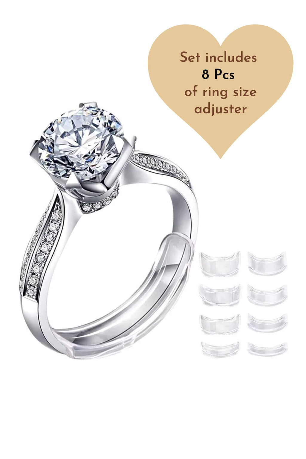 Silikónový neviditeľný nastavovač veľkosti prsteňa (sada 8 kusov) 